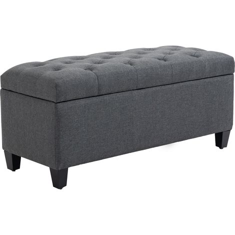Banco tapizado con almacenaje 100 x 40 x 44 cm de poliéster gris oscuro y madera de caucho (1/5)