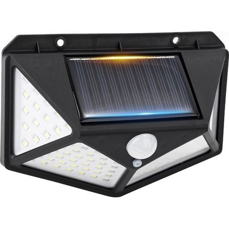 Lampe Solaire Exterieur,Applique Mural Solaire Avec  Detecteur de Mouvement Lumière Projecteur Led Éclairage Mural Jardin Spot Solaire IP65 Etanche 3 Mode