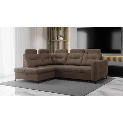 Ecksofa Schlafsofa Sofa WENDIE Stoff Hold Me Braun Ottomane Links