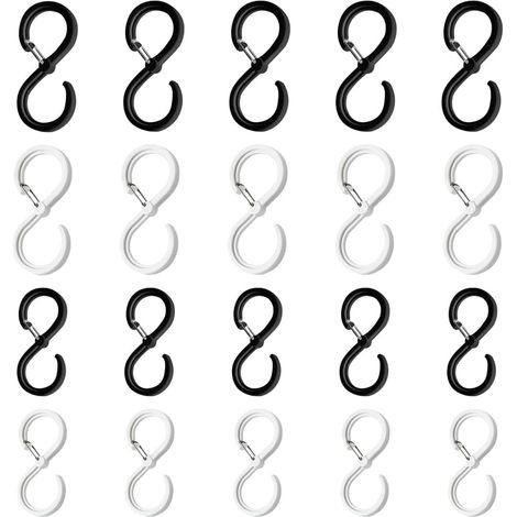 20 Pieces Plastic S-Hooks with Safety Loop, Sturdy Windproof Anti-Drop Hanging Hooks for Hanging Cups, Cups, Clothes, Kitchenware, Pots and Bowls, and Garden Supplies (1/5)