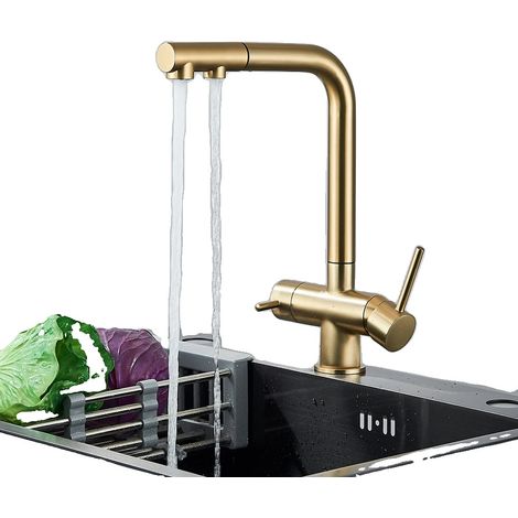 Robinet de cuisine filtré en laiton, à double poignée, eau chaude et froide, design moderne (1/2)