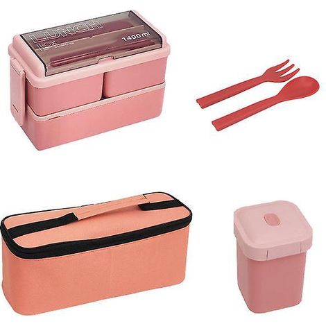 bote Lunch 3 Compartiments De 1400 Ml - 2 Petites Botes Lunch + 1 Gobelet Soupe Avec Sac De Conglation Et Ustensiles, Bote De Continuation De P (1/5)