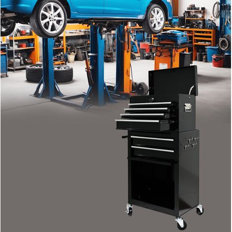 Servante d’atelier 53,09x33,02x108,97 cm acier noir, 6 tiroirs mobile et stable – MEUBLIV (1/5)