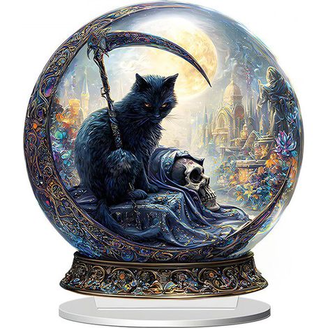 Décoration en acrylique avec chat méchant - Tête de mort et faucille - Pour bureau, appartement et maison - Décoration de table 2D - Décoration de table pour l'entrée - Article de
