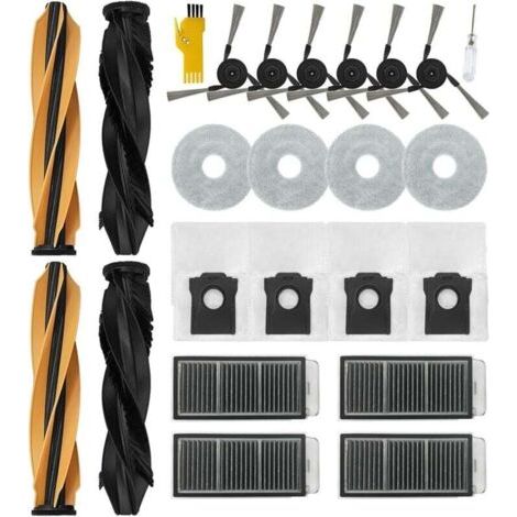 Kit Accessoires Robot Aspirateur : 2 Brosses Principales, 6 Latérales, 4 Filtres, 4 Lingettes et 4 Sacs