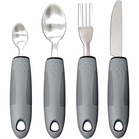 Couverts - Aides alimentaires pour personnes handicapées - Idéal pour les personnes âgées, handicapées ou souffrant de tremblements et de tremblements des mains - (gris (1x ensemble))