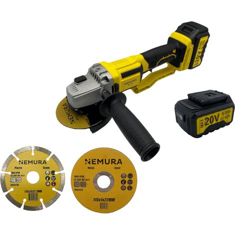 Meuleuse d'angle 125mm sans fil 20V brushless NEMURA + 2 Batteries 4Ah + Chargeur rapide + 3 disques (1/5)