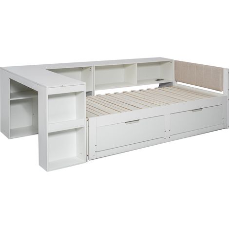 Cama extensible 90x200 cm con escritorio y 2 cajones de almacenaje MODENUIT (1/5)