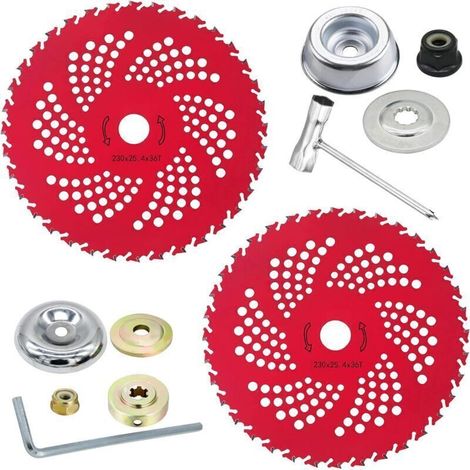 Lot de 2 lames de débroussailleuse à pointe en carbure de tungstène de 22,9 cm x 36 dents pour débroussailleuse, débroussailleuse, désherbeur, kits d'adaptateurs (1/4)