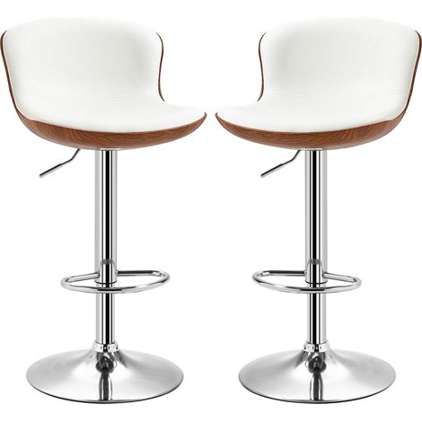 Ensemble de 2 tabourets de bar, réglables en hauteur, structure en métal, assise pivotante, blanc crème (1/5)