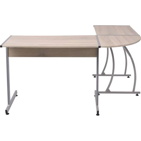 Bureau table meuble travail informatique coin en forme de l chêne (1/4)