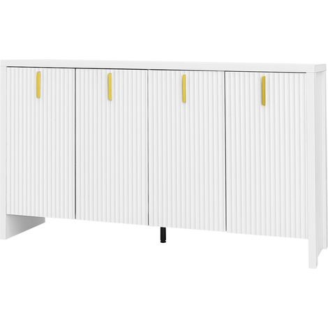 Weiße Kommode mit 4 Türen 140 x 38 x 80 cm mit goldenen Griffen und verstellbaren Regalböden (1/5)