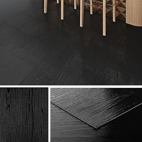 Lino Adhesive Floor Adhesive Black Parquet Effect 30 x 30 cm PVC Tile Kitchen Floor Imitation Wood Black Parquet Adhesive Dark Wood Floors 32-Tiles PVC Adhesive Floors Bathroom Toilet Living Room (1/5)