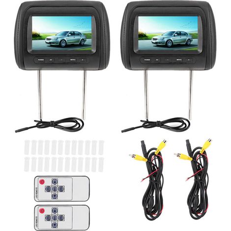 Adjustable headrest with wireless control, 2 pieces, 7-inch LCD video monitor, MP5 display, black (1/5)