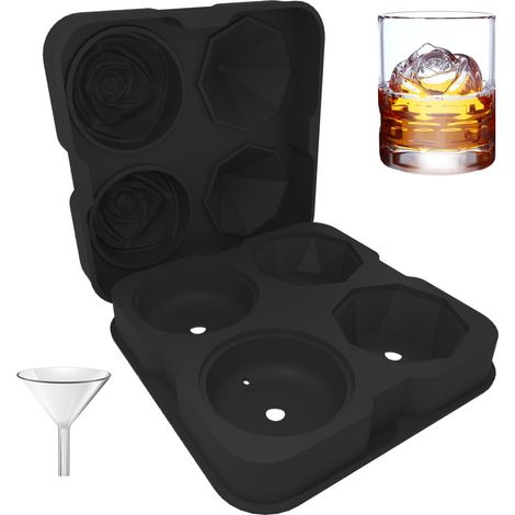 2 Moules à glaçons, Sphère diamant et rose, Silicone réutilisable, Pour whisky cocktail café, Maison bar camping (1/5)