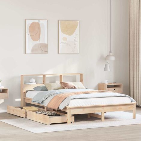 Bookcase Bed without Mattress 150x200 cm King Size Solid Wood Pine vidaXL (1/5)
