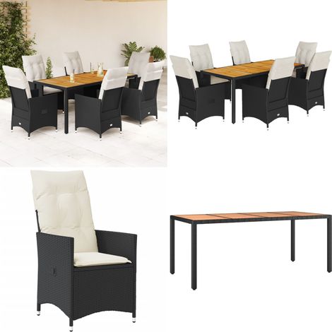 Ensemble à manger de jardin coussins 7pcs Noir Résine tressée - Salon De Jardin - Mobilier De Jardin - Set De Salon De Jardin - Chaises Pliantes - Table Basse - Home & Living