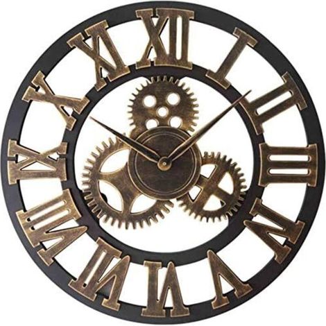Vintage silent wall clock with Roman numerals, no ticking, made of metal - Home decor for living room, kitchen, hotel and office - 30 cm