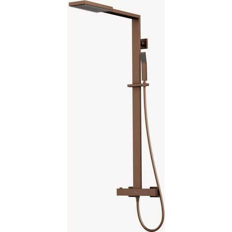 Columna de ducha termostática moderna en oro rosa cepillado - Sirius