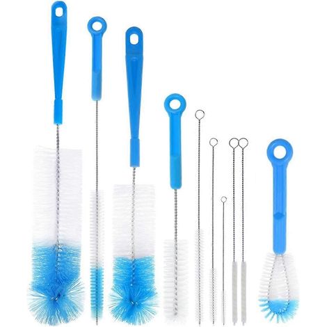 Lot de 10 brosses de nettoyage pour biberons, brosse de nettoyage à manche long en acier inoxydable, kit de brosses pour un nettoyage en profondeur (1/5)
