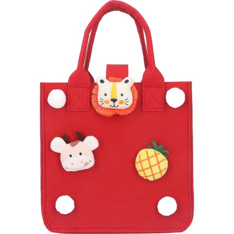 Sac de courses en feutrine à motifs d'animaux et de fruits, panier de courses réutilisable en feutrine rouge. (1/5)
