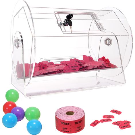 Tambour de tombola en acrylique, capacité 5000 billets ou 200 boules, cage rotative professionnelle avec 2 clés, urne transparente pour tirage au sort, boîte de loterie pour jeux de bingo (1/5)