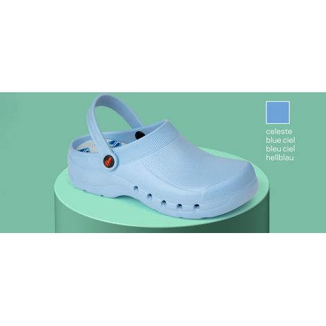 Zueco para sanidad y hostelería con tratamiento virucida y antibacterias unicolor DIAN EVA 38 Celeste