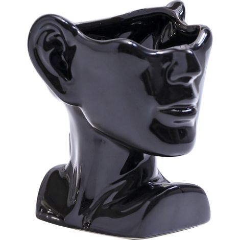 Fleur Artificielle Lavande avec Pot - Pot en Céramique Effet Portrait Humain - PE, 11.5x11x11.5cm, Blanc ou Noir - 1 Pièce (1/5)