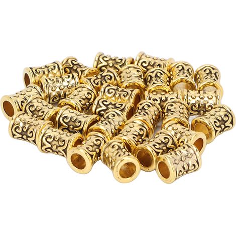 Lot de 30 perles tubes rétro en alliage doré pour cheveux, accessoires DIY pour tresses, bracelets, pendentifs et colliers (1/5)
