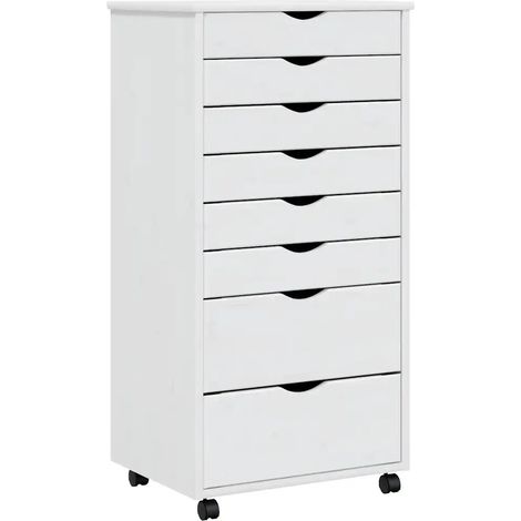 Mobile contenitore su ruote pratico con 8 cassetti 53 x 39 x 103 cm design moderno in legno di pino bianco 020047166