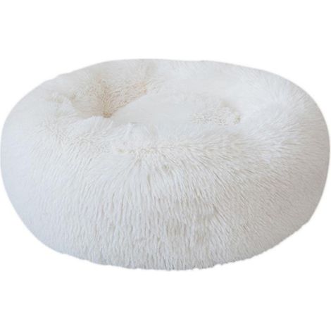 Panier rond en peluche pour chien et chat, blanc, diamètre 50 cm, confortable et doux pour le repos de l’animal (1/5)