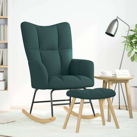 Chaise à bascule avec repose-pied Vert foncé Tissu (1/5)