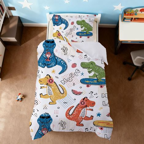 Dinosaures Housse de Couette 90x190cm, Housse de Couette Zippée,Parure de Lit en Microfibre 1 Personne, Parure de Lit Enfant avec Taie d'oreiller 40x60cm (1/5)