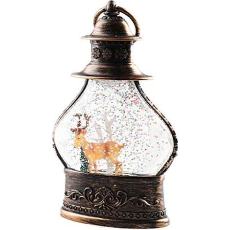 (Bronze)Lanterne à neige Boule à neige cylindrique - Paillettes dorées - Décoration de Noël - 15x9 cm (1/5)