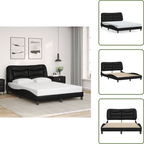 Bettgestell mit Kopfteil Schwarz 120x200 cm Kunstleder - Bettsystem - Doppelbett - Schlafzimmermöbel - Schwarzes Bett - Kunstlederbett (1/5)