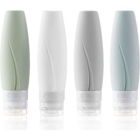 Ensemble de bouteilles de voyage en silicone, 4 récipients de voyage portables étanches rechargeables et compressibles (60 ML) (1/5)
