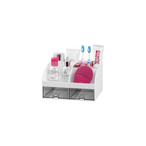 organisateur de lavabo de salle de bain avec 8 emplacements pour dentifrice et tiroirs, organisateur en plastique pour salle de bain pour coiffeuse/maquillage/bureau blanc (1/5)