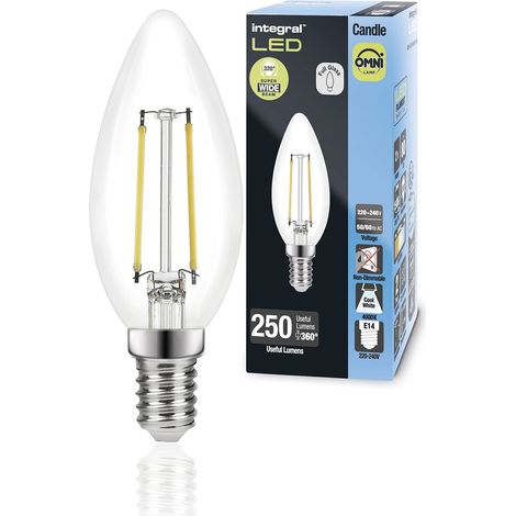 Integral LED 4 PACK E14 Omni-filament Blanc froid 4000K, 250LM, 2W (équivalent à 25W) Ampoule à bougie non dimmable - Efficace en énergie et idéale pour les lampes et lustres dans les salons (1/5)