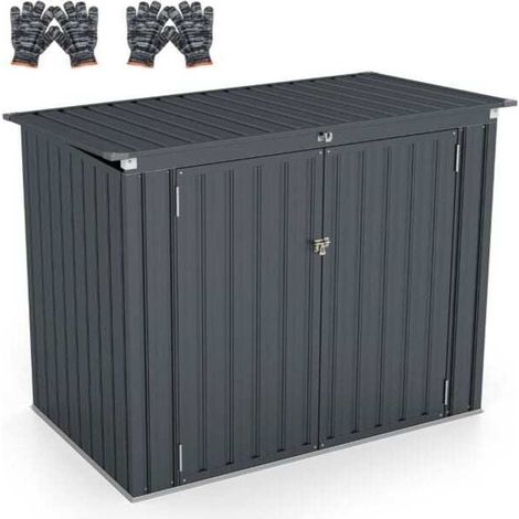 Cachez vos bacs dehors avec cet abri cache-poubelles, 2 portes et couvercle relevable en métal galvanisé (1/5)