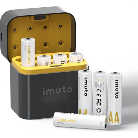 Rechargeables Piles AA 1,5V Lithium 3600mWh(avec Chargeur à 8 emplacements),1600 Cycles pour Appareils Numériques, Sport et Extérieur (1/5)