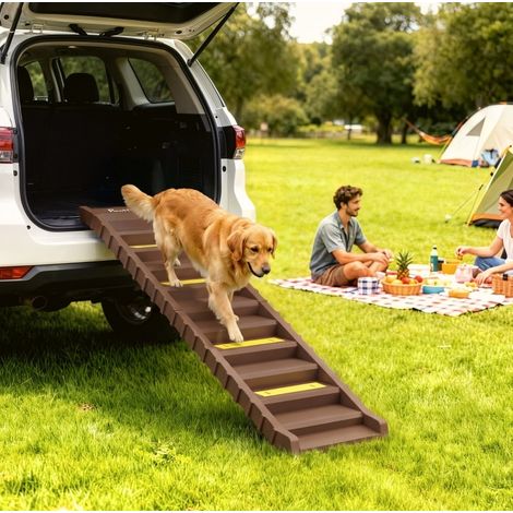 Rampa plegable para perros de 10 escalones antideslizantes, marrón, hasta 25 kg - CHICFURN (1/5)