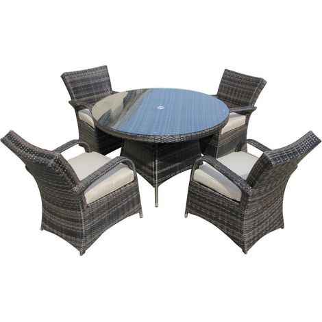 Furniture One 4 Seater Round Garden Table & Chairs Fully Assembled - Mix Brown (1/5)