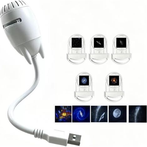 Luce notturna per proiezione della Via Lattea 2 in 1 con proiettore USB per auto, pareti e soffitti della camera da letto e 5 pellicole di proiezione intercambiabili. Ideale come regalo. (1/5)