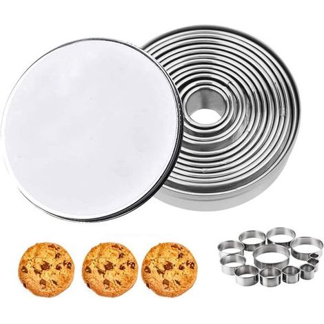 Set di 12 tagliabiscotti rotondi in acciaio inox, varie misure (1/5)