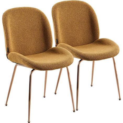 Set da 2 sedie bouclè ocra con struttura color oro rosa - Shell (1/5)