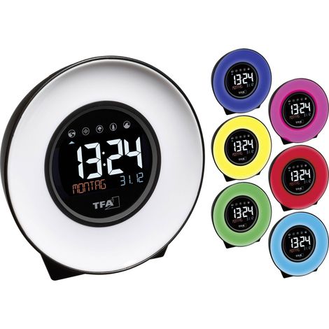 TFA Dostmann 60.2023.02 à quartz Réveil blanc, bleu, jaune, vert, rose, rouge, bleu clair Heures de réveil 1 grand écra (1/5)