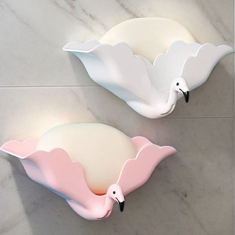 Porte Savons/Boîte à Savon Plat de savon mural mignon, récipient de savon à ventouse de la salle de bain de la salle de bain, un plateau de savon en plastique de grande capacité peut contenir toutes s (1/5)