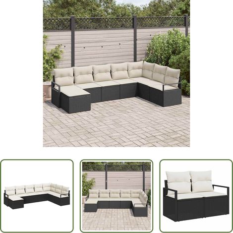 vidaXL Balkonsofa - Sofa Set mit Kissen 8 pcs Schwarz Poly Rattan (1/5)