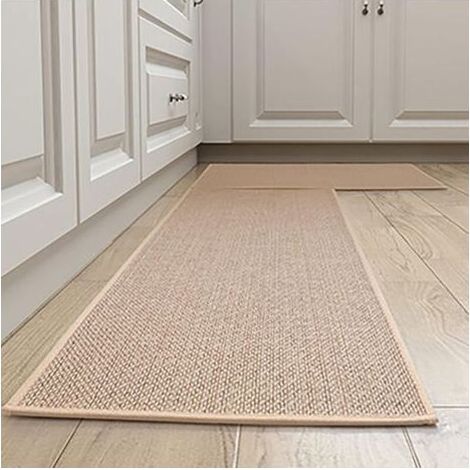 Tapis De Cuisine Devant Evier Lavable Antidérapant En Caoutchouc Et Lavable, Couleur du Jute(2 Pcs Pour 44x75cm+44x120cm) (1/4)