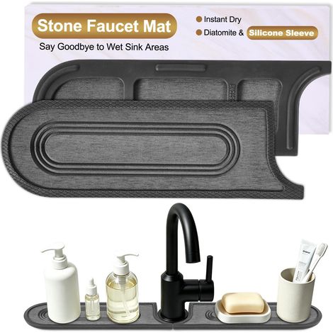 Tapis de Robinet Évier Cuisine Pierre Diatomite, Cercle Noir, 59x10cm (1/2)